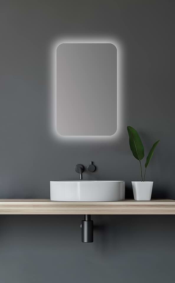 Talos Spiegelschrank Bad Mit Beleuchtung Oval 40 x 60 cm - Badezimmer Mit Hochwertigem Aluminium Korpus in Matt Schwarz - Zwei Glaseinlegeböden