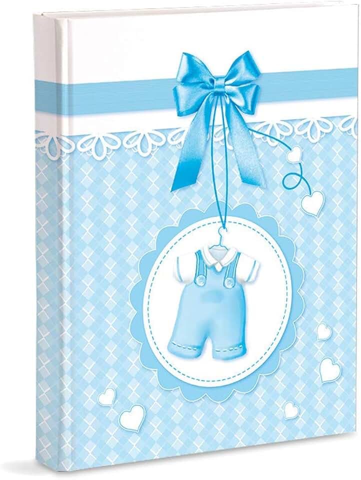 Naissance-Fotoalbum mit Agenda 23 x 30 cm, 56 detaillierte Seiten und 4 anpassbare Seiten aus Kartonpapier und widerstandsfähigem Papierfalten, hellblau