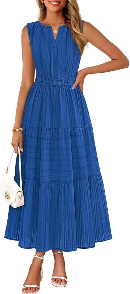 MEROKEETY Summer Casual Sleeveless V Neck Midi Maxi Cotton Dress Women 2026
