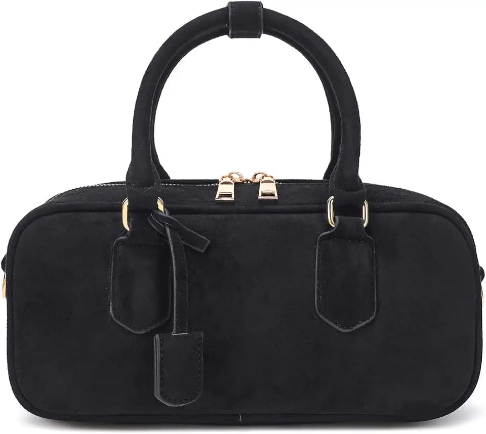 JOLLQUE Faux Suede Crossbody Bag for Women, Autumn Winter Handbags Purse, Fashion Small Designer Shoulder Barrel Bag