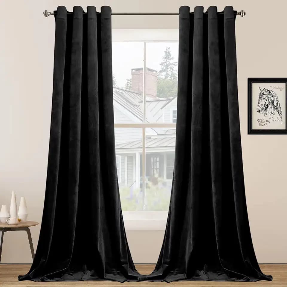 SMILETIME Black Velvet Curtains 52"x90" Grommet 2 Panels