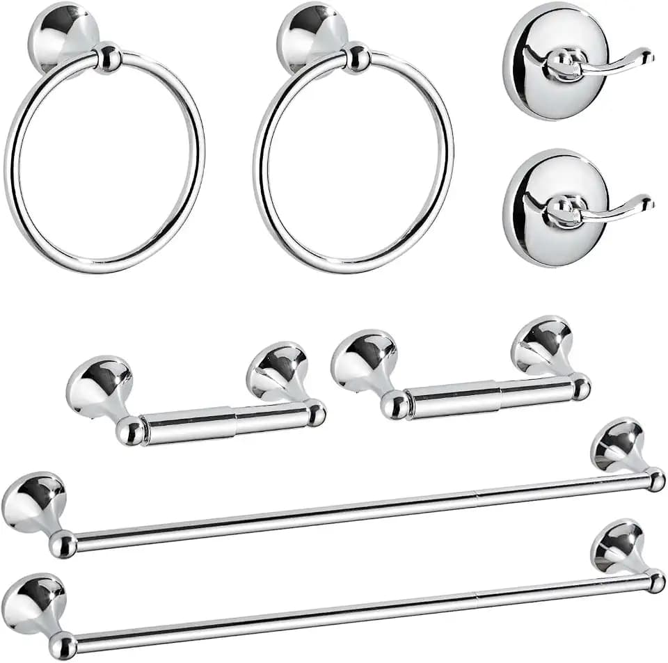8 Piece Bathroom Accessory Set(Adjustable Towel Bar, Towel Ring, Toilet Paper Holder,Towel Hook), Wall Mounted Bathroom Hardware Accessories Set,Chrome