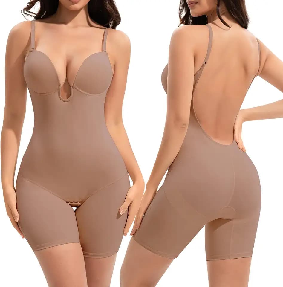 Slimers Rückenfreie Damen-Formwäsche zur Bauchkontrolle: Shapewear-Body mit tiefem Rücken, schlankmachender eingebauter BH, Ganzkörperformer