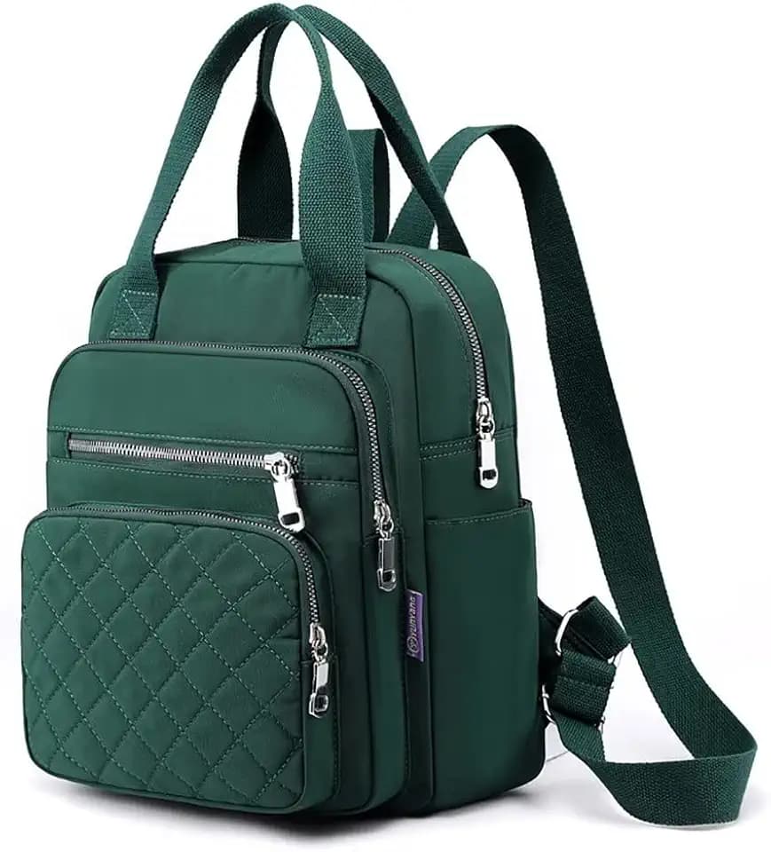 Small Backpack for Women Casual Quilted Square Bag Waterproof Multi Pockets Daypack Lightweight Top Handle Satchel