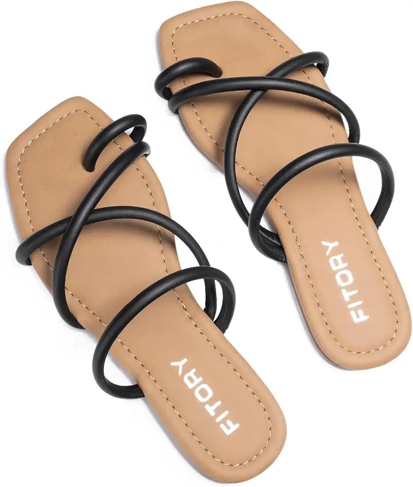 FITORY Women's Slide Sandals Toe Ring Thongs Cross Strappy Flat