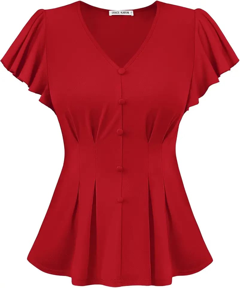 GRACE KARIN Damen Blusen Sommer Elegant Rüschenärmel Lässige Oberteil
