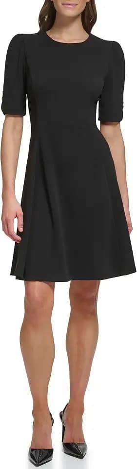 DKNY Women's Short Sleeve Jewel Neck Fit & Flare Mini Dress