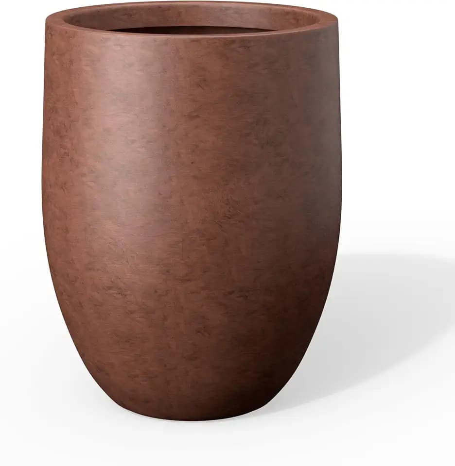 Kante Large Round Bullet Rusty Concrete Planter 21.7" Tall, Outdoor