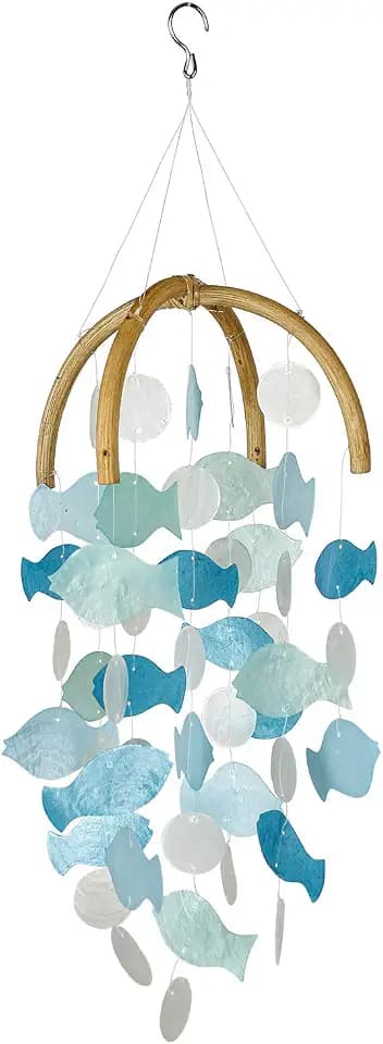 Woodstock Chimes Asli Arts Collection, Fish Capiz Chime, 20'' Round Capiz Wind Chimes for Outdoor, Patio, Home or Garden Décor (CCFR)
