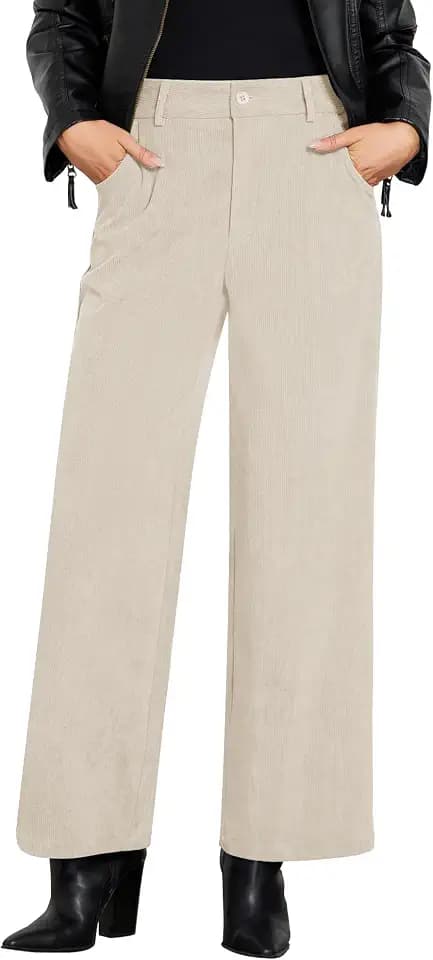 Roskiky Cordhose mit weitem Bein für Damen, hohe Taille, Herbst, Business, Freizeit, Windward-Blau, Größe XXL