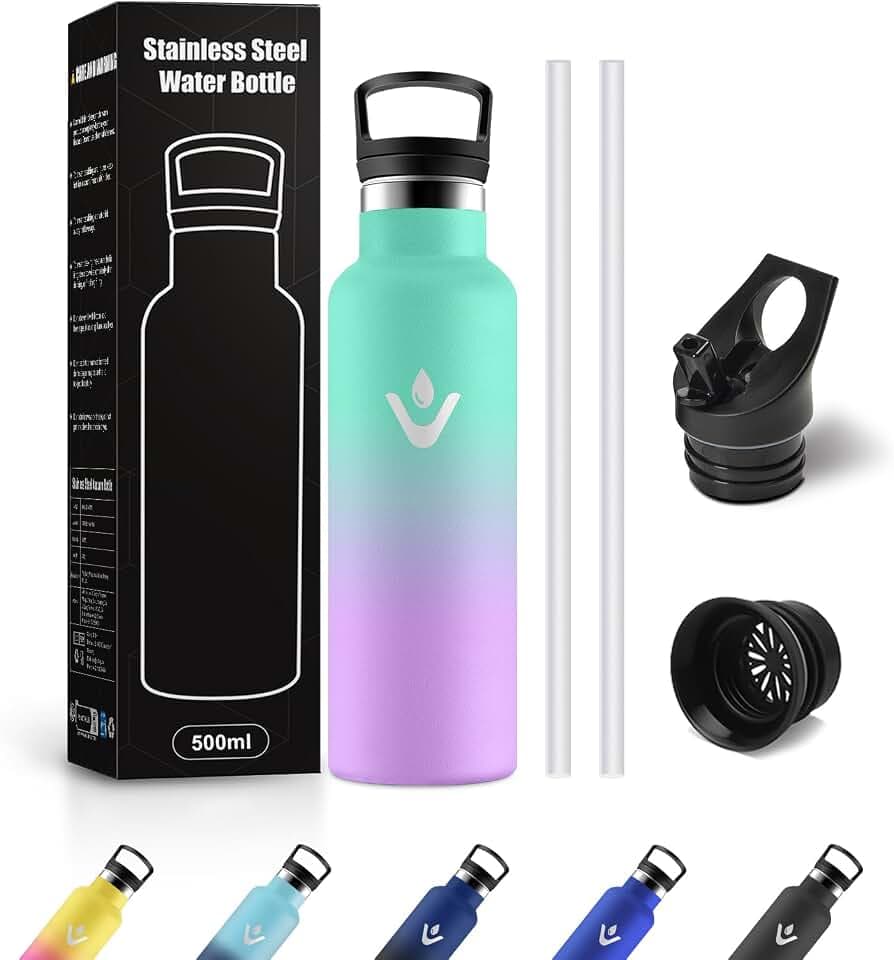 Trinkflasche 500ml, Auslaufsicher Wasserflasche mit Strohhalm, BPA-frei, Trinkflasche Kohlensäure Geeignet, für Büro, Reisen, Schule, Laufen