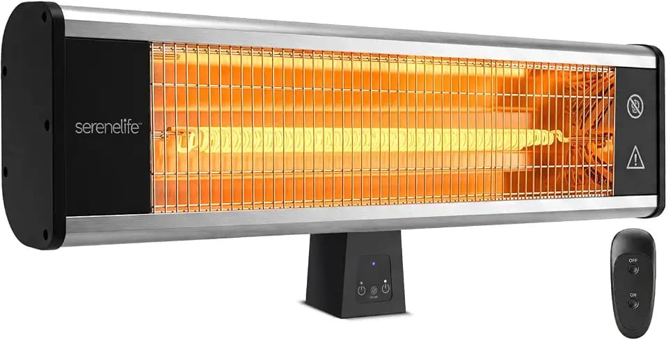 SereneLife Infrared Patio Heater, Wall-Mounted Electric Heater with Remote Control, 1500W, IP65 Approved, Odorless, Indoor/Outdoor for Patio, Restaurant, Backyard, Garage, Decks