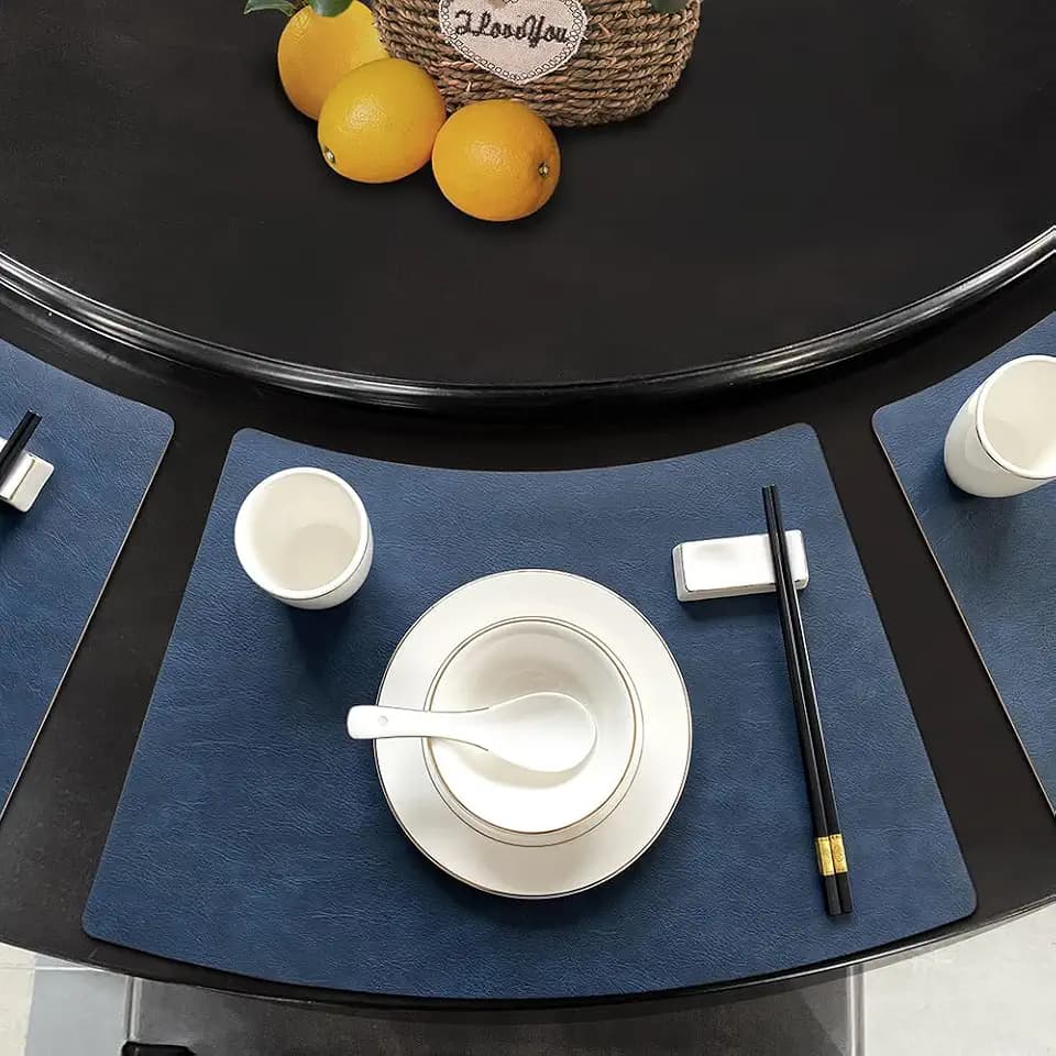 Leather Round Table Washable Placemats, Thick Faux Leather Heat Resistant Wedge Table Placemat, Waterproof Non-Slip Easy to Clean Place mat for Kitchen Coffee Dining Room Table Set of 6
