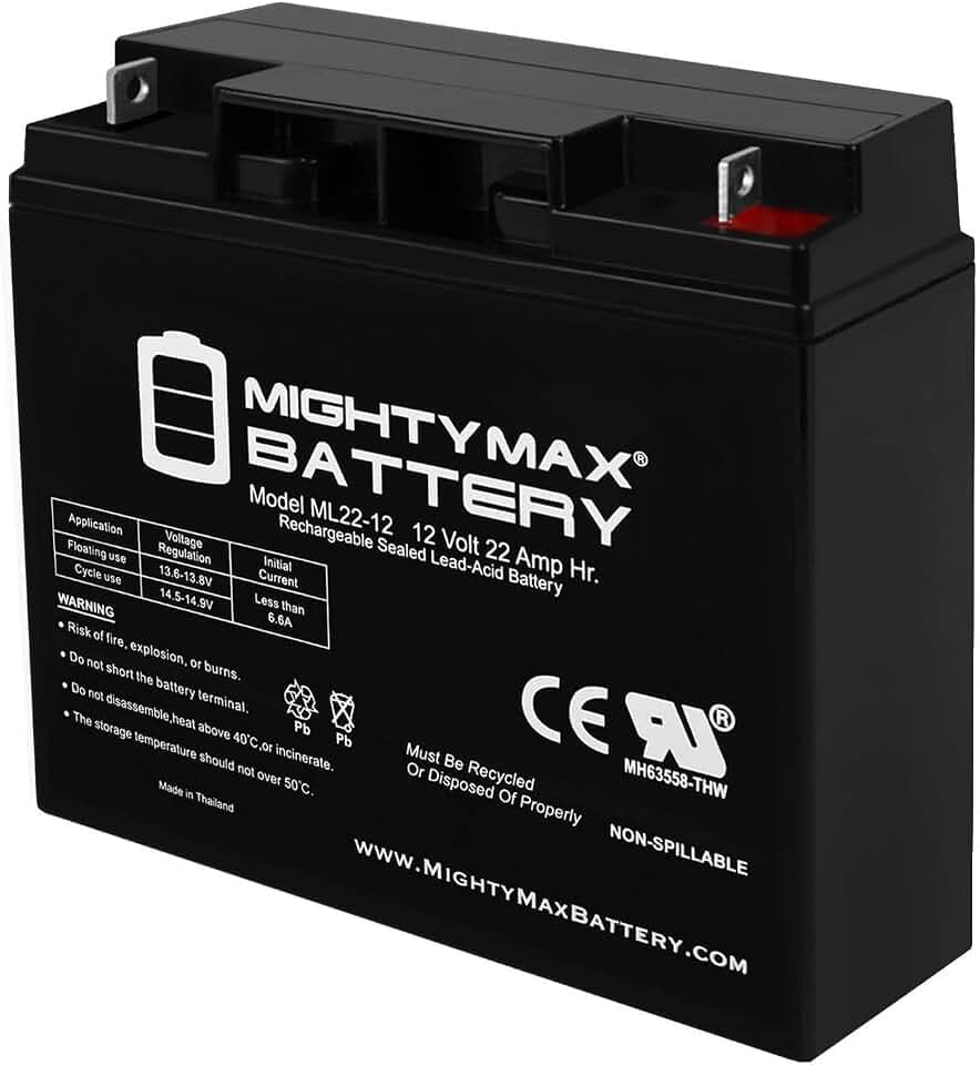 Mighty Max Battery ML22-12 - 12 Volt 22 AH, Nut and Bolt (NB) Terminal, Rechargeable SLA AGM Battery