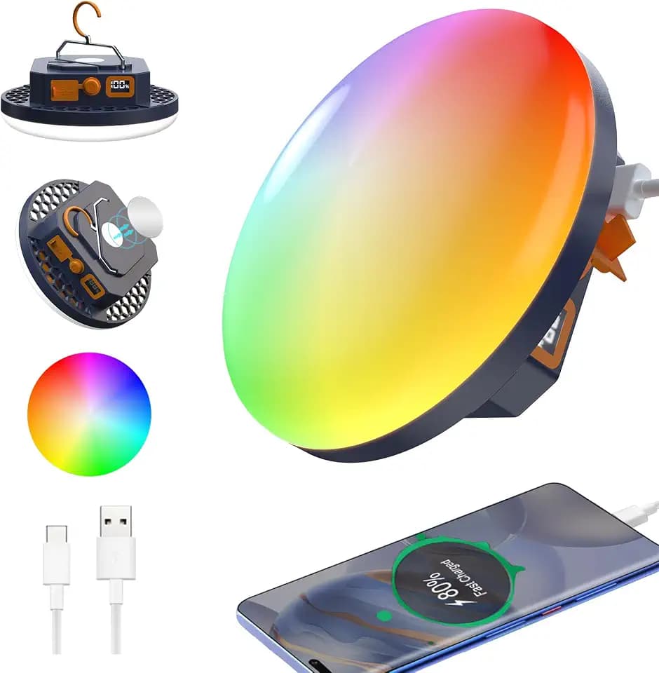 10000mAh Rechargeable Camping Light Brightness Stepless Dimming, IP45 Waterproof Tent Light Power Failure (RGB)