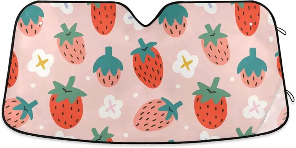 Qilmy Car Windshield Sun Shade Cute Summer Strawberry Cars Visor Front Windshield Sun Protector to Keep Cooler Vehicle Automotive Sunshade Interior Heat and UV Protection 55"x27.6"