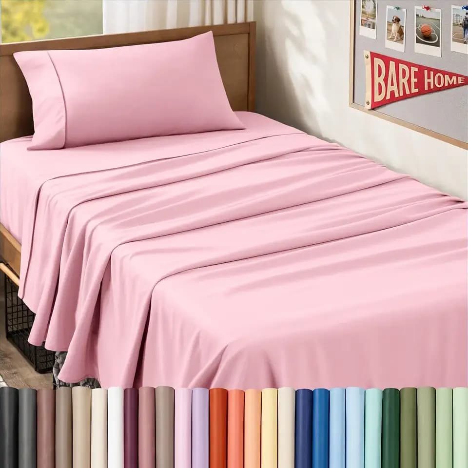 Bare Home Twin XL Sheet Set - 1800 Ultra-Soft (Twin XL, Light Pink)
