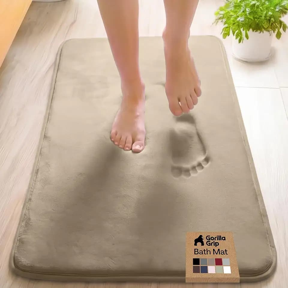 GORILLA GRIP® Memory Foam Bath Rug for Bathroom, 42x24 Taupe