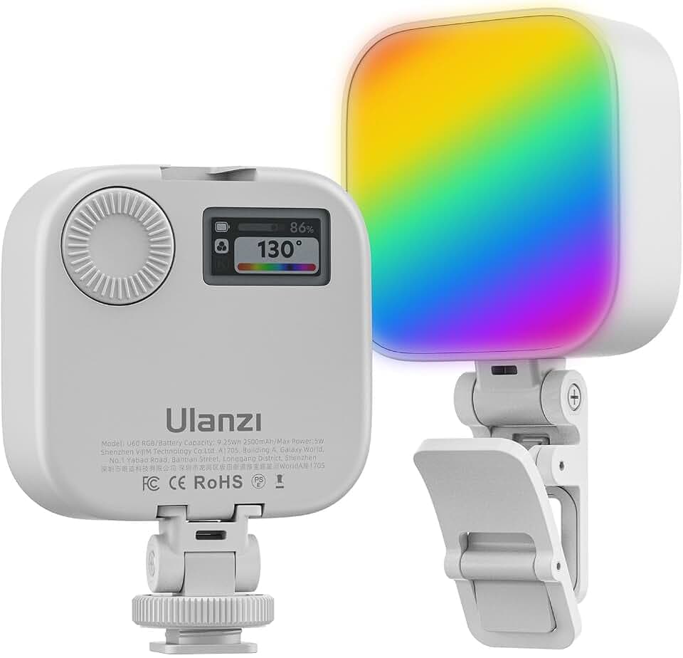 Ulanzi U60 RGB Video Light, Portable LED Camera Light with 360° Color CRI≥95 2500-9000K Dimmable Panel Lamp,2500mAh LED Panel Photography Lighting w Quick Release Cold Shoe Adapter and Clip-White