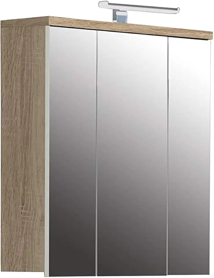 FORTE Veris Hängeschrank mit 3 Spiegeltür, Holzwerkstoff, Sonoma Eiche/Weiß, 68,1 x 68,6 x 20 cm
