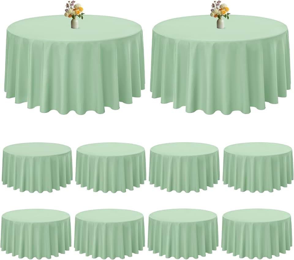 Pesonlook 10 Pack Sage Green Round Tablecloth 90 Inch, Waterproof