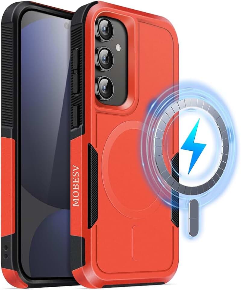 MOBESV Magnetisch Hülle für Samsung Galaxy S24 FE 6,7 Zoll, Handyhülle kompatibel mit MagSafe, Matte Stoßfeste Cover, Orange