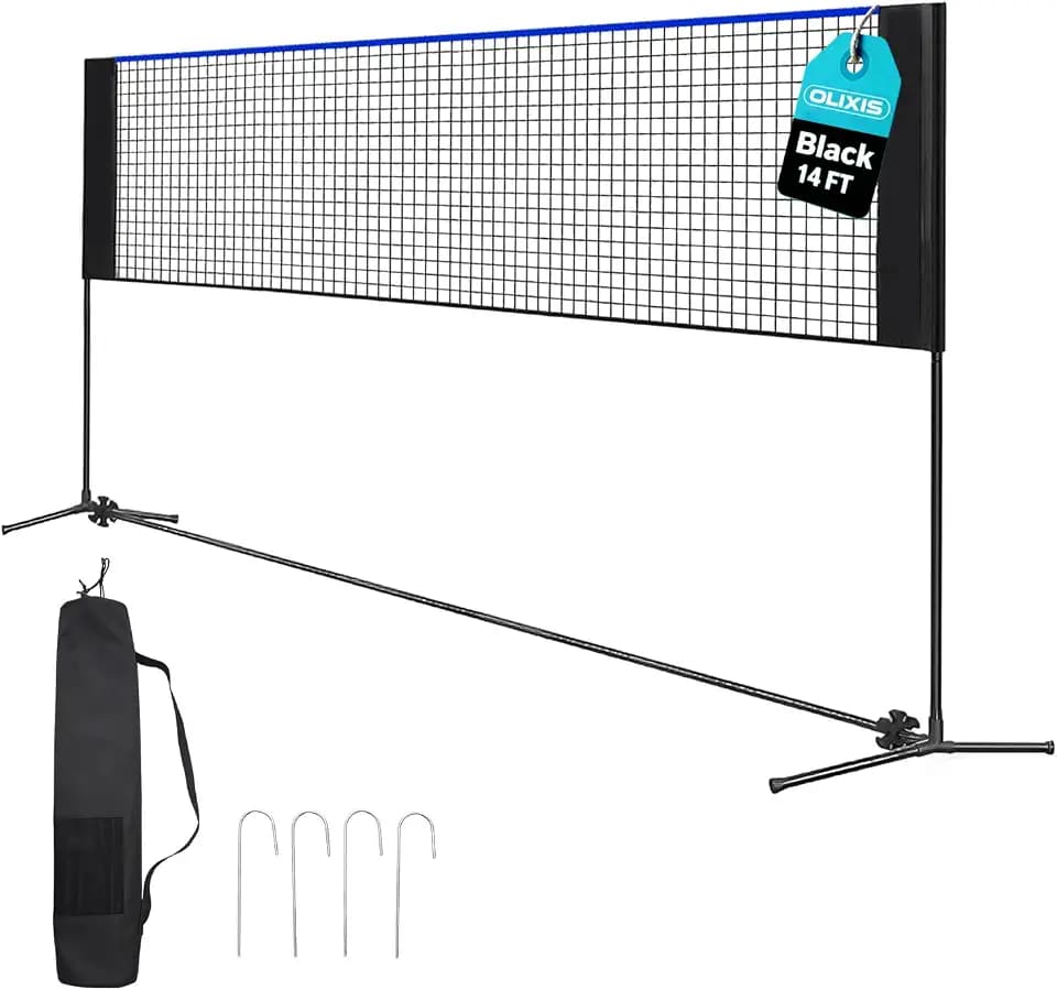OLIXIS Portable Badminton Net, 2-5 FT Height Adjustable Volleyball Net, Badminton Net with Carry Bag, Volleyball Net, Pickball Net, Backyard Game Indoor Outdoor Use