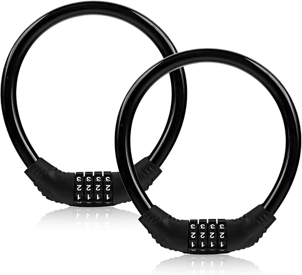 Fioria Bicycle Cable Lock Fahrrad Kabelschlösser Sicherheit 4-Stellig Zurücksetzbar Kombination Tragbar Passcode-Schloss Kabel für Draußen (Schwarz, 2pcs)