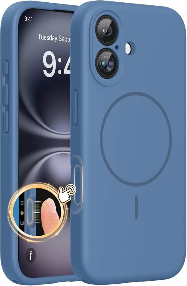 Miracase Silicone & Magnetic for iPhone 16 Case, Glass Blue