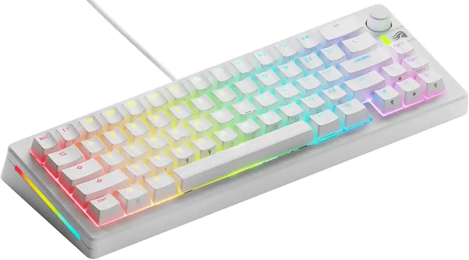 Glorious Gaming GMMK 3 : Clavier mécanique gaming 65% blanc, joints modulaires, hot-swap 3-5 broches, touches PBT doubleshot, plaque alu. Design compact et personnalisable. Disposition anglaise QWERTY