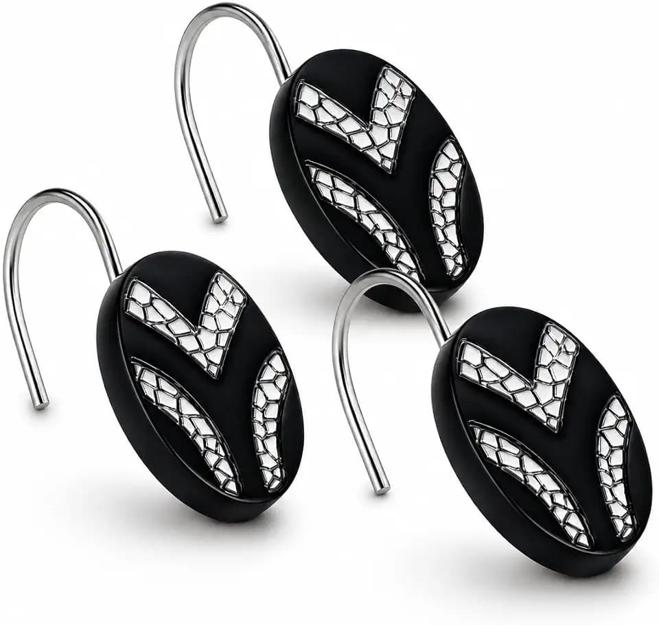 Zahari Home Sinatra Shower Curtain Hooks Pack of 12 Modern Classic Decorative Bathroom Decor, Black