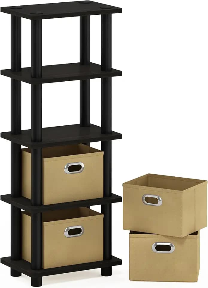 Furinno Regalsystem mit 4 Einschüben, holz, Espresso/Schwarz, 19.56 x 28.7 x 73.15 cm
