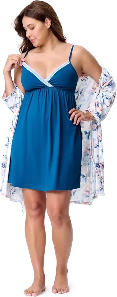 Motherhood Maternity Womens Nursing Nightgown and Robe, 2-Piece Set (XS-2X)