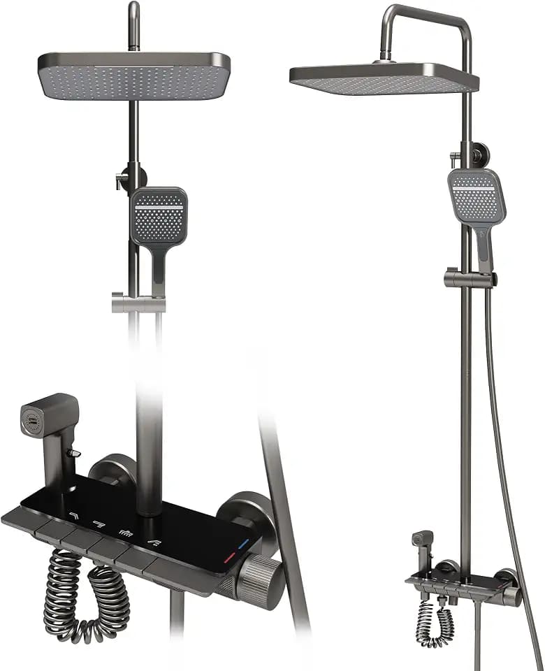 VANCOCO Duschsystem Komplettset aus Messing, Grau, ohne Thermostat