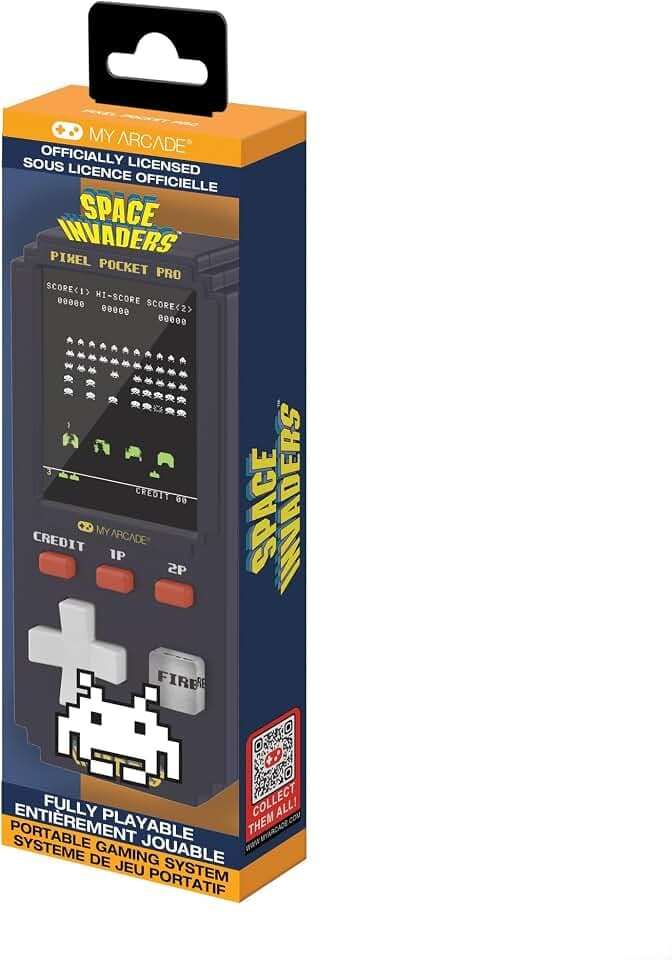 My Arcade Space Invaders Pixel Pocket Pro: Space Invaders Video Game, Portable Keychain Arcade
