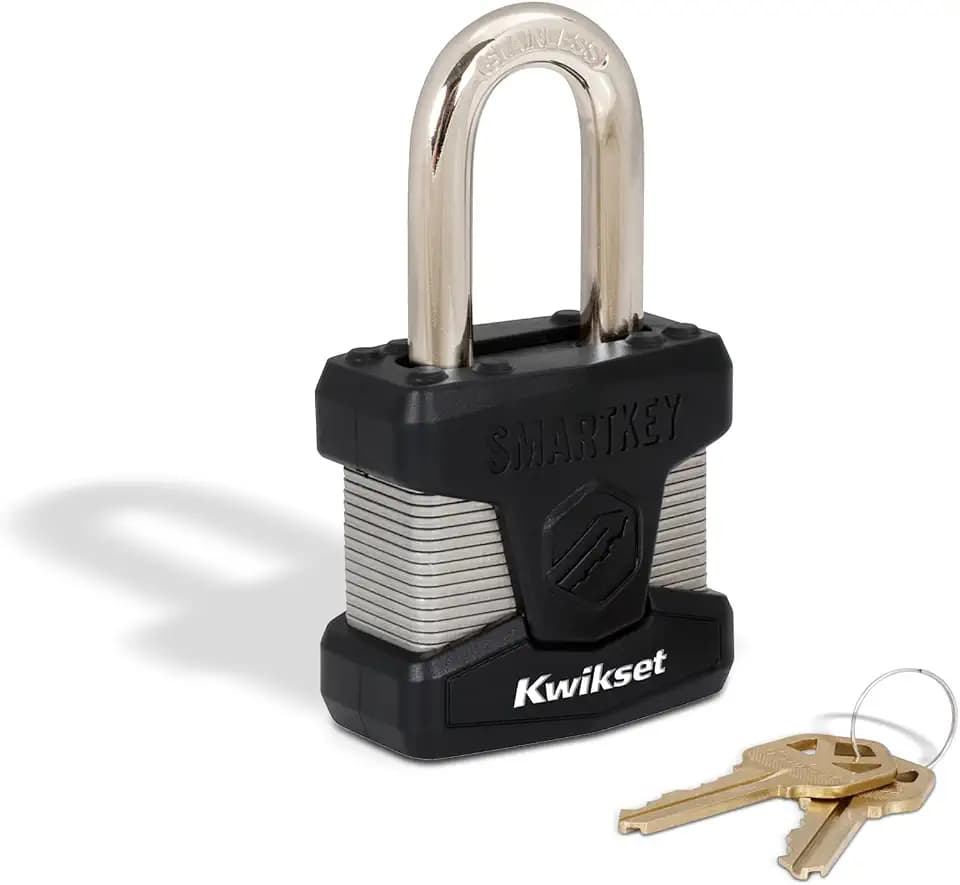 Kwikset SmartKey Re-Keyable Laminated Steel Padlock, 1-Pack, Black
