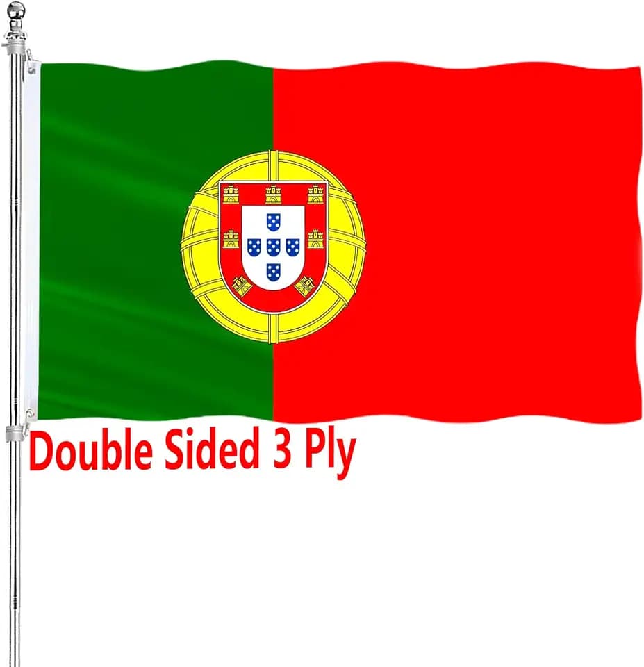 Portugal Flag 3x5 Foot Double Sided Portuguese Flag for Outdoor Car Wall Heavy Duty 3 Ply 210D Polyester Portugal National Flag Banner with Durable Canvas Header and 2 Brass Grommets