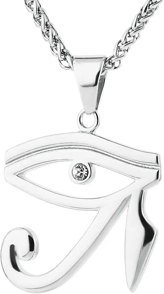 HZMAN CZ Eye of Horus Egypt Protection Pendant on Stainless steel Necklace Ancient Egyptian Symbol of Protection