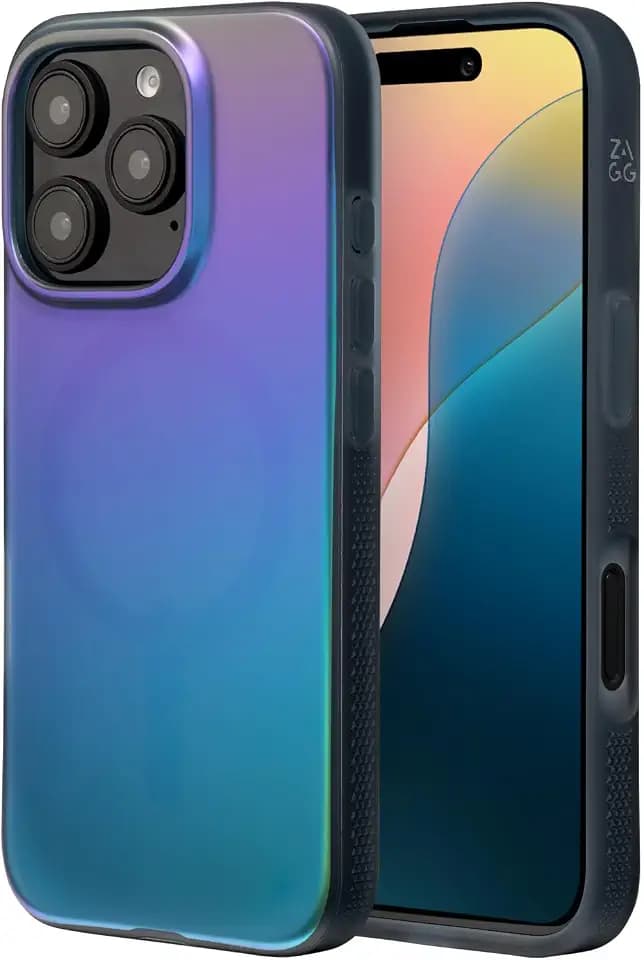 ZAGG Milan Snap Case for iPhone 16 Pro - Color Changing Finish, MagSafe & Wireless Charging Compatible, 13ft Drop Protection, Graphene Reinforced, Eco-Friendly, Raven Feather