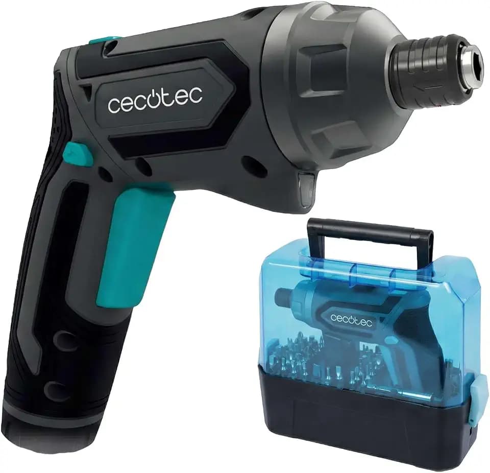 Cecotec Akkuschrauber PowerGyro 4000 Clear, 4 V 1500 mAh, bis 60 min, 6 Nm mit 6+1 Stufen, 200 rpm, 2in1 klappbar, USB-Ladung, LED + Taschenlampe, 49x CRV Bits 25 mm, Magnetadapter