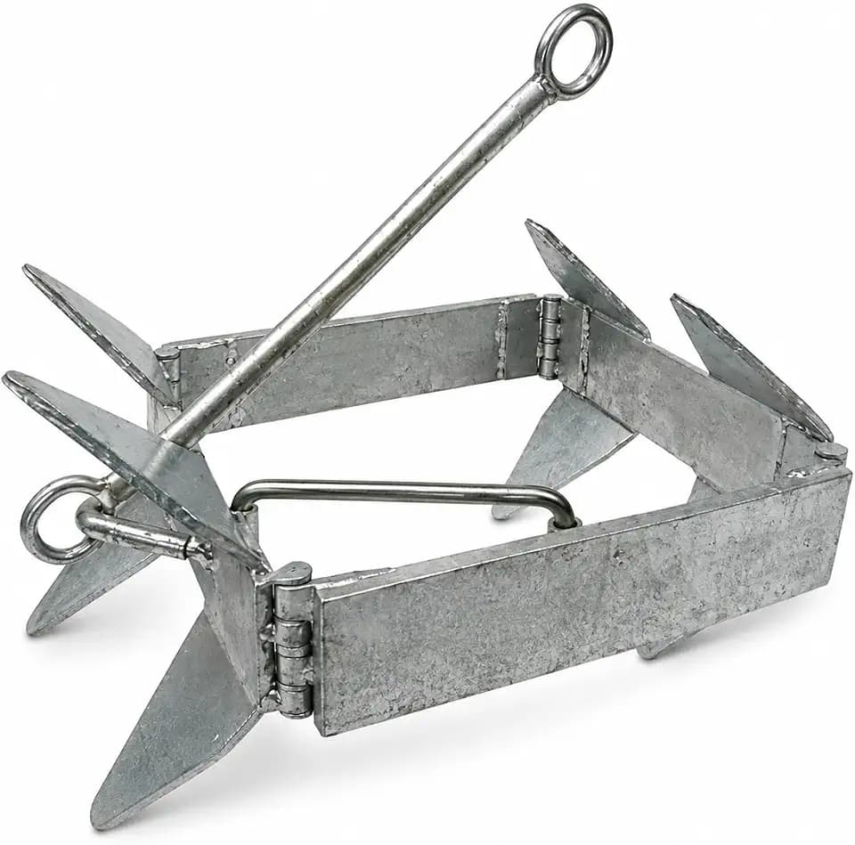 MarineNow 25 lb Folding Box Cube/Square Anchor - Hot Dipped Galvanized for Boats Up to 40 FT, Easy Set and Retrieval, Compact Storage, Corrosion Resistant, No Chain Required (25 lbs)