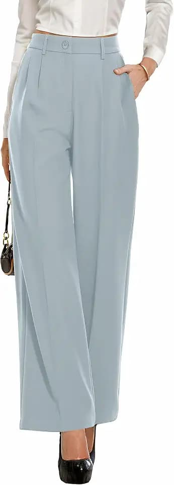 PrinStory Damen Hose Mit Weitem Bein Leichte Elastische Taille Sommer Hose Mit Taschen Kausale Büro Business Hosen