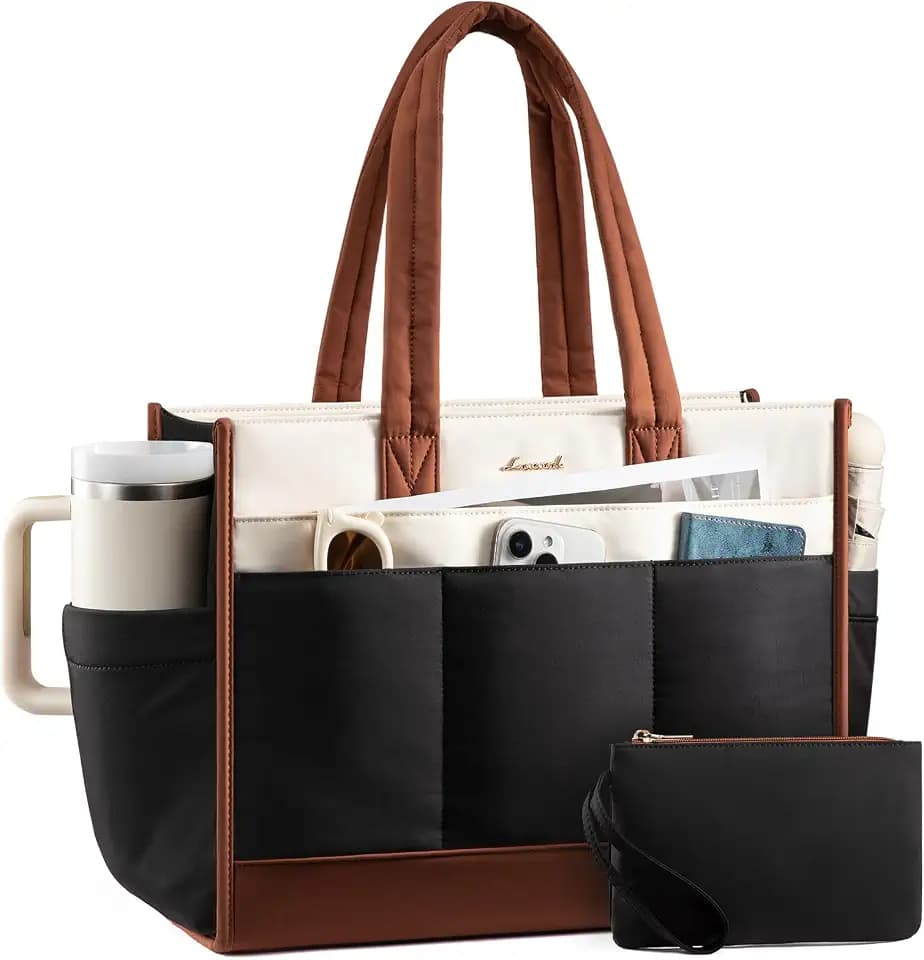 LOVEVOOK Work Tote Bag for Women, 17.3 Inch Laptop Bag with 40oz Cup Holder