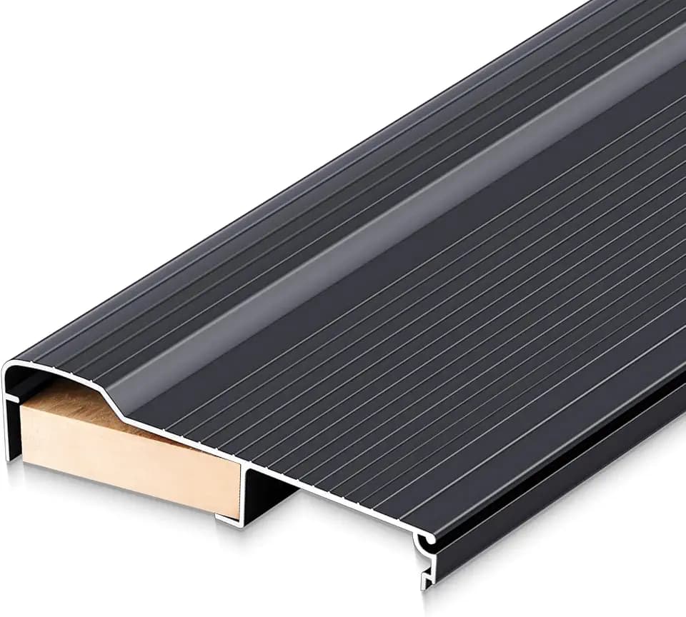 Tandefio 1 Pcs 48" Aluminum Exterior Door Threshold 5-5/8"x1-1/4" Swing Threshold Floor Transition Strip Heavy Duty Aluminum Door Sill Pan Metal Bumper for Residential Commercial Waterproof (Black)