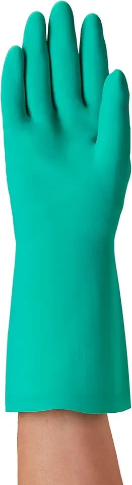 Ansell AlphaTec 37-675, Chemikalienschutzhandschuhe, Wasserdichte Sicherheitshandschuhe, Lebensmittel- und Reinigungshandschuhe, Latexfreie Schutzhandschuhe, Grüne Nitrilhandschuhe, 12 Paar, Gr. L