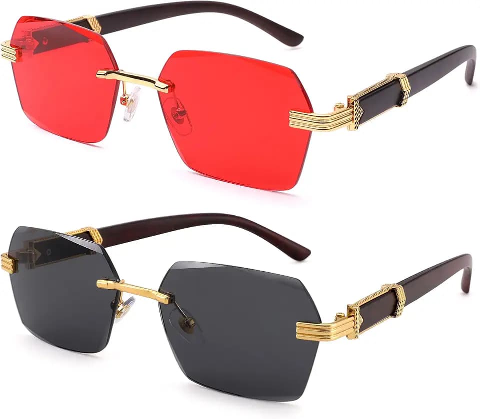 Hycredi Rimless Rectangle Sunglasses for Women Men, Retro Y2K Shades