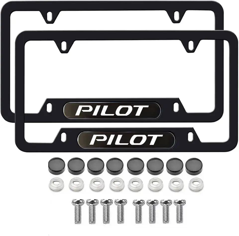 2PCS License Plate Frames Compatible with Honda Pilot Cars, Universal Aluminum Alloy Car License Plate Holders with 4 Holes for Pilot Owners（It Will not Cover The License Plate） (forPILOT)