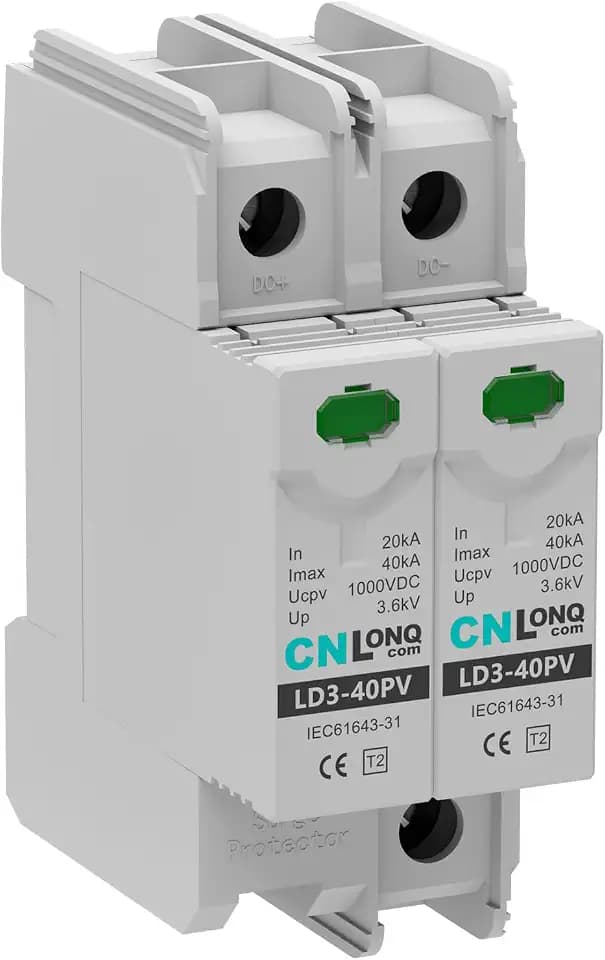 CNLONQ Voltage Surge Protector DC 1000V 2P 40KA Solar PV Lightning Arrester Device for RV, Home and Solar Lightning Protection System 35mm DIN Rail Mount