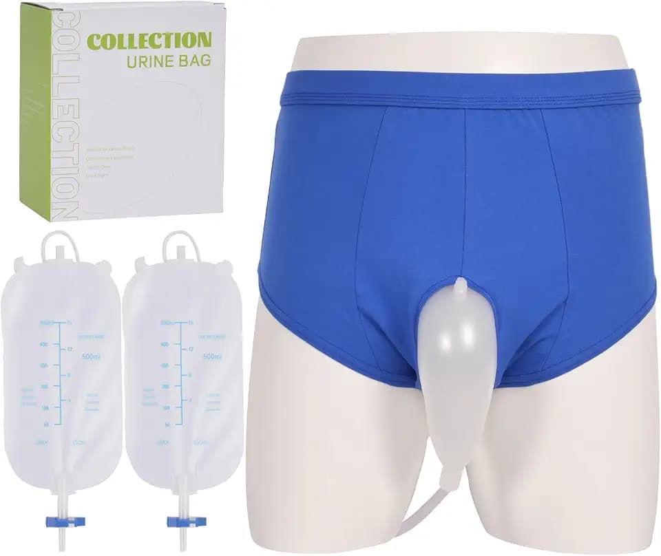 Urine Collector, Incontinence Pants for Men, Wearable Urine Collection Bag for Men, Men's Portable External Catheter Device with Two 500ml Urine Bag Reusable, Portable Leak Proof Leg Pee for Elder, XL
