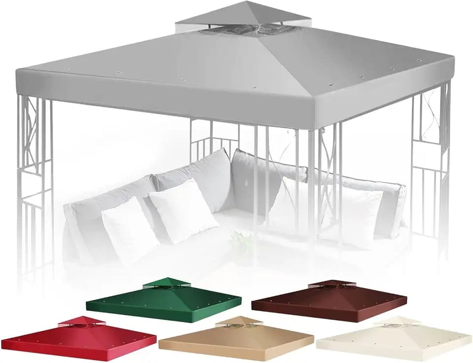 Flexzion 12x12 Gazebo Canopy Replacement Top, 2-Tier, Gray Polyester
